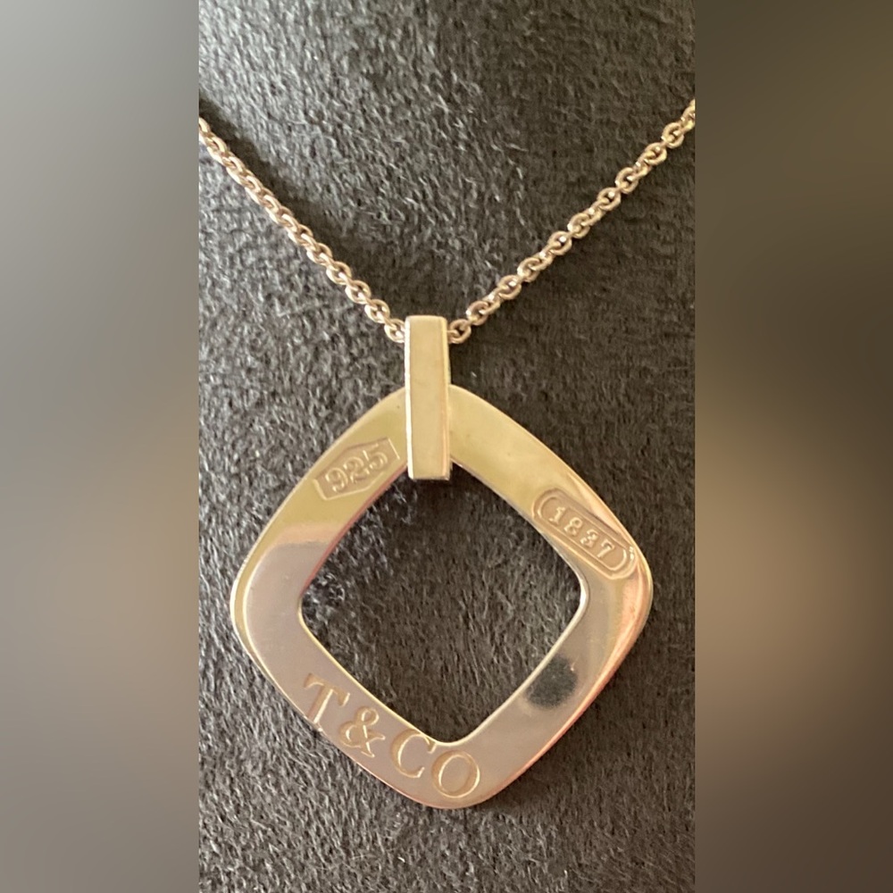 Large Tiffany & Co Sterling Silver Open Square Necklace